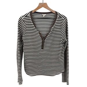Hem & Thread Striped Distressed‎ Long Sleeve Henley Top Large